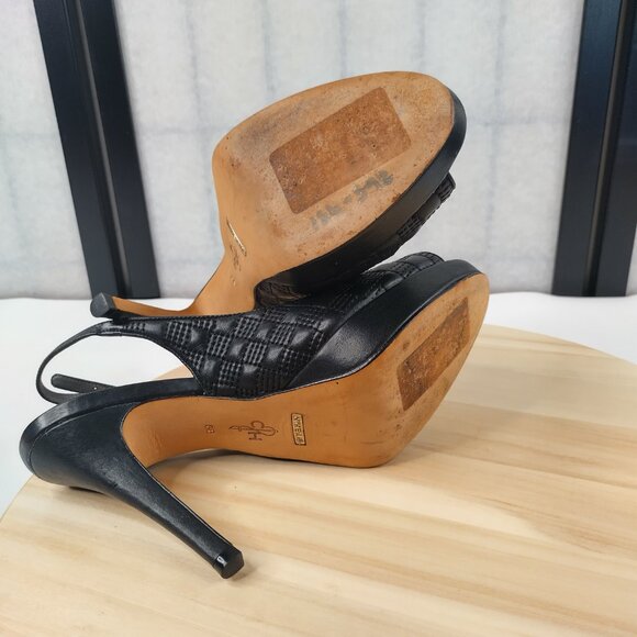 COLE HAAN Nike Air Heels Black Quilted Leather Open Toe High Heels Women US 8B - Picture 10 of 12